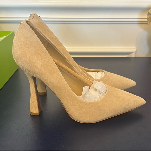 Sam Edelman Heels Sz 7.5 Antonia Pump Cappuncino Beige Suede - Picture 11 of 13